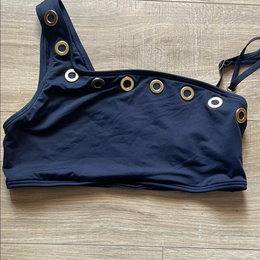 Michael Kors Blue Asymmetrical Cut Out Tank Top